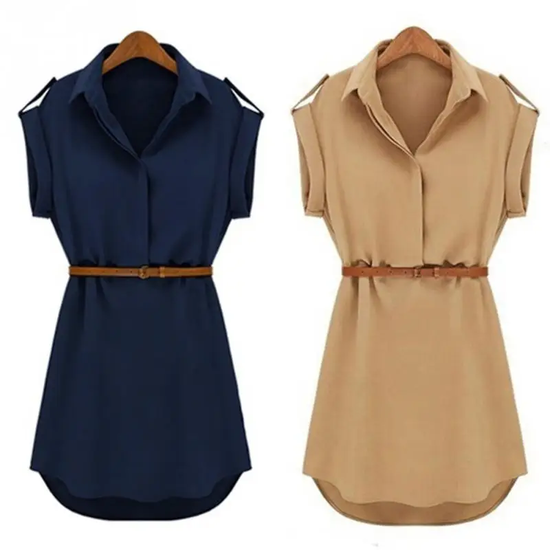 Женское шифоновое платье рубашка с поясом Размеры M L XL XXL|mini dress|dress withdress with belt |