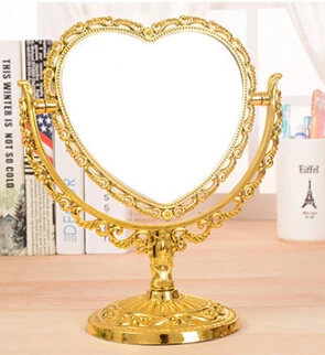 heart golden Европейское античное бронзовое вращающееся настольное косметическое зеркало с Цветочным Тиснением, эллипс, зеркало для макияжа, портативное зеркало - Цвет: heart golden
