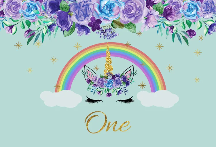 

custom gold unicorn party cloud stars flowers happy birthday photo background photography backdrops quality vinyl