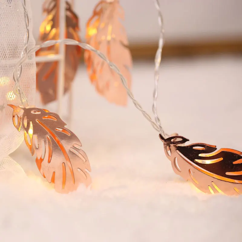 

FENGLAIYI Leaf Feather Shape 1.5M 3M LED String Light Christmas Wedding Xmas Fairy Decor String Tape Lamp Indoor Lighting Home