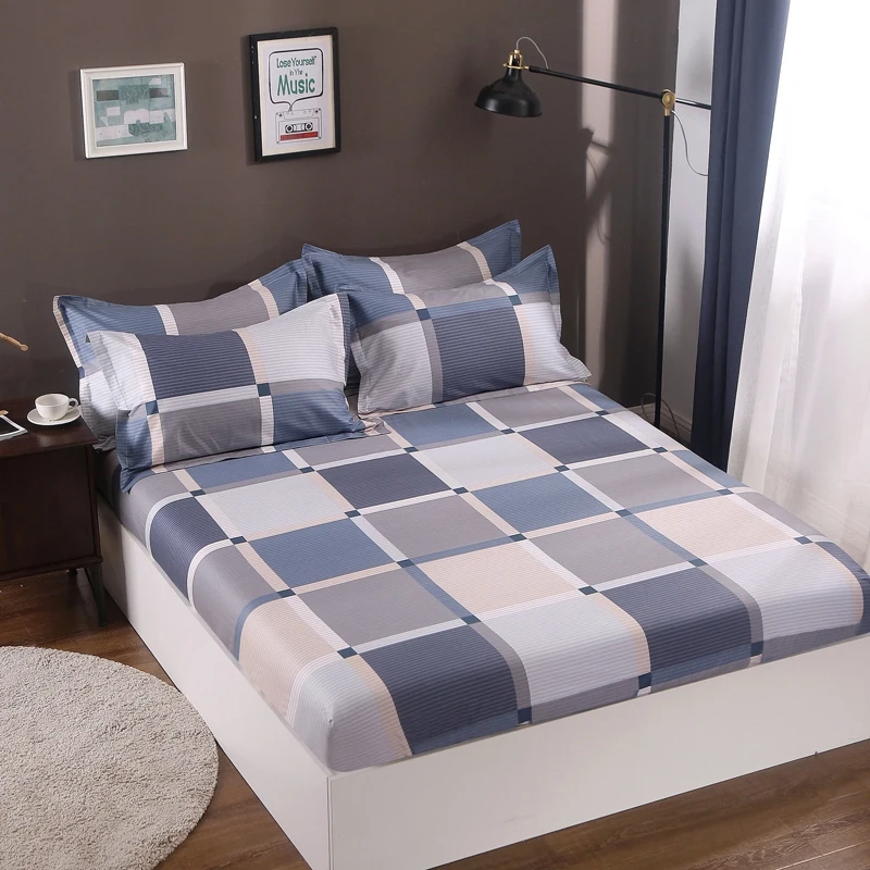 Простыня из 100% хлопка мягкая серая клетчатая простыня яркий Яркий эластичный