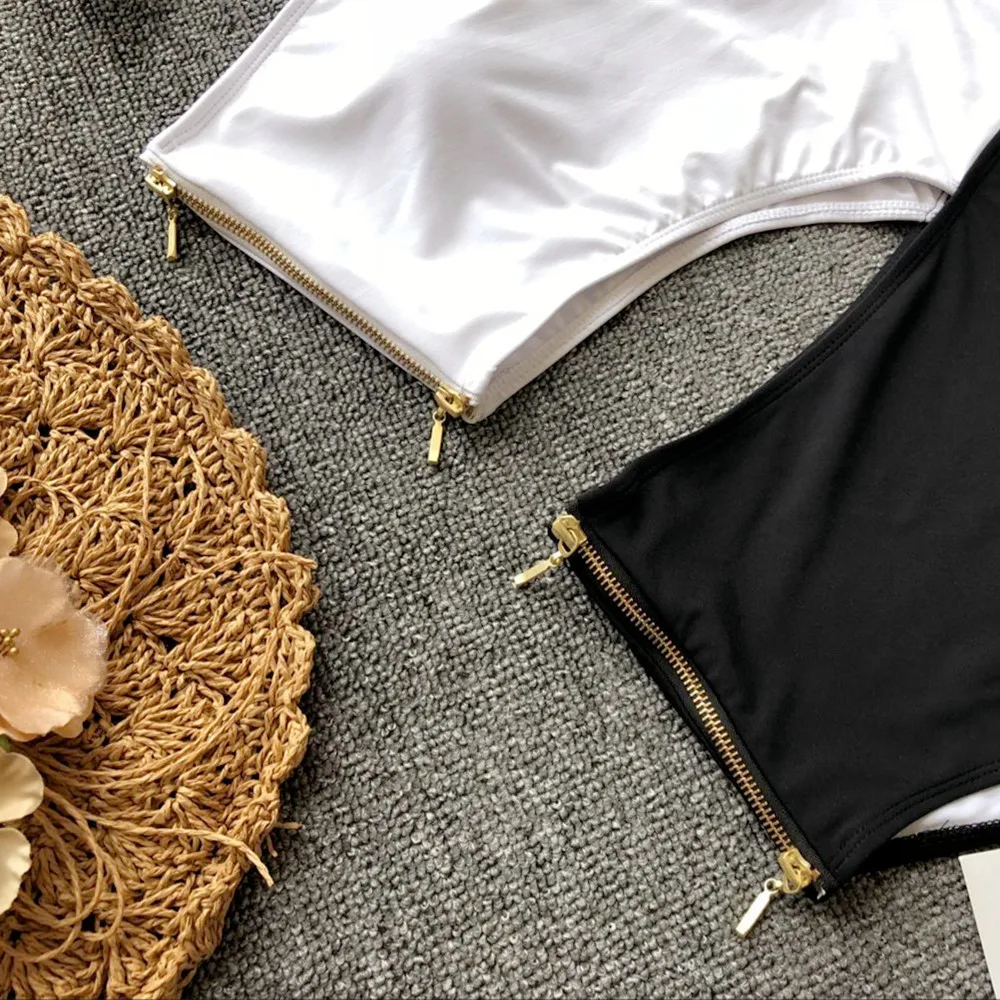 Женский купальник на молнии сексуальный цельный с лямкой шее Цельный 2019 | Спорт и