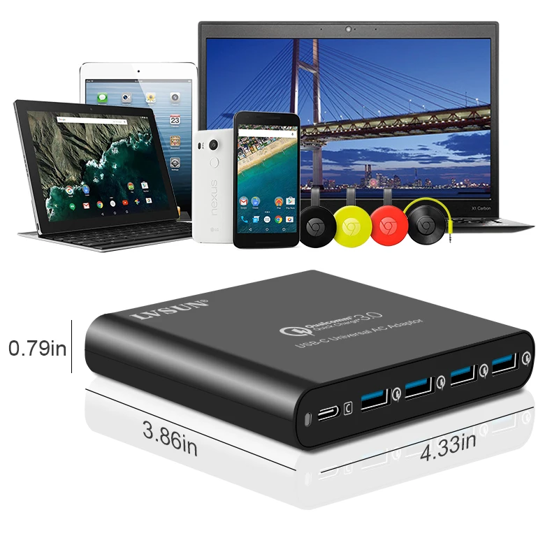 LVSUN QC 3,0 телефон планшет ноутбук type-c зарядное устройство с type c USB-C USB C адаптер для Macbook 13 15 Spectre 13 Yoga 5 Xiao mi