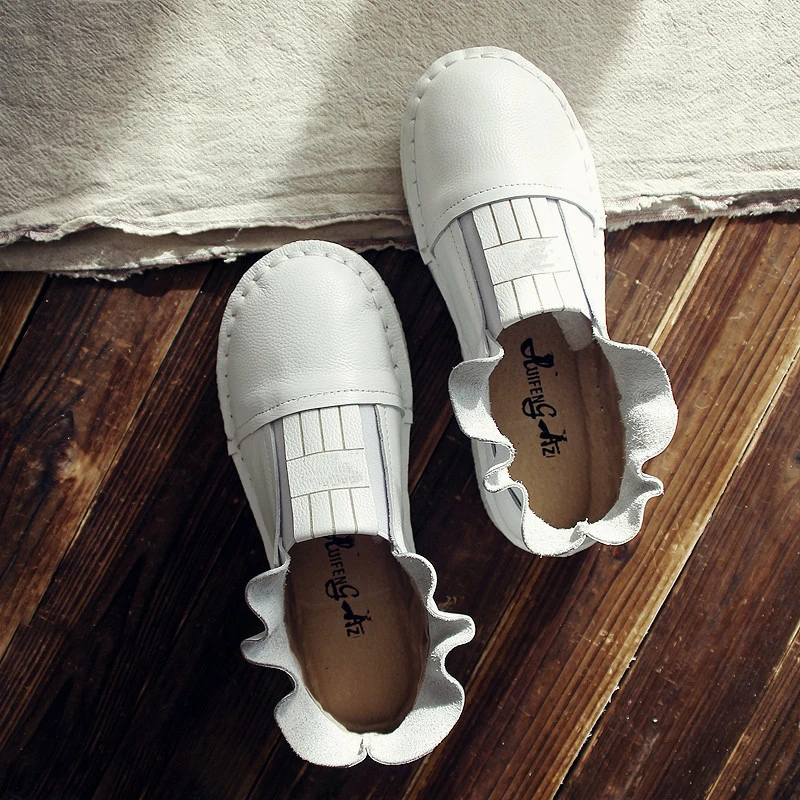 Careaymade-2021 new spring female retro literary sweet white shoes Genuine leather soft bottom shoes casual flats shoes