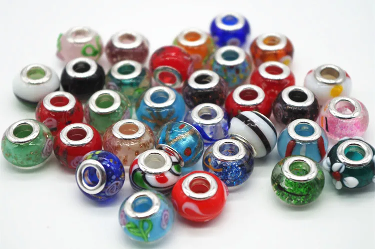 14 мм случайный смешанный цвет стекло серебряный шнур с покрытием большое