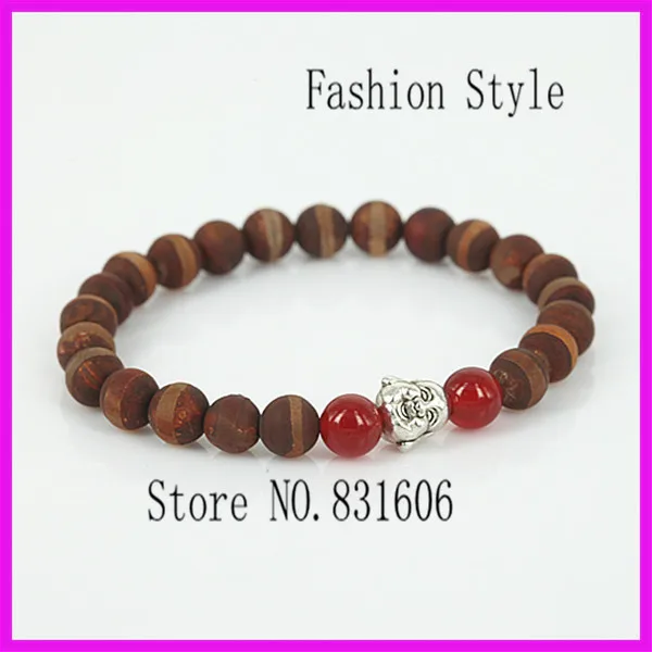 10 шт. природа 8 мм красного дерева и черный красный агат камень бусины браслет