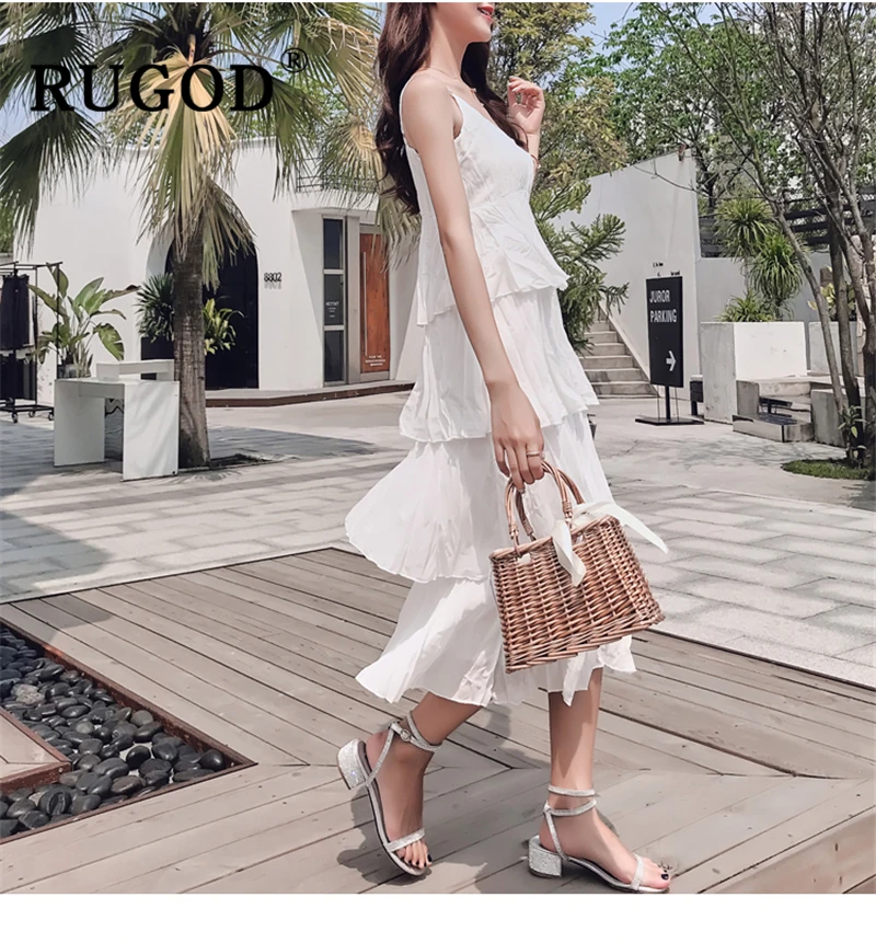 RUGOD Элегантное Длинное белое нарядное платье Макси женское корейское шикарное на