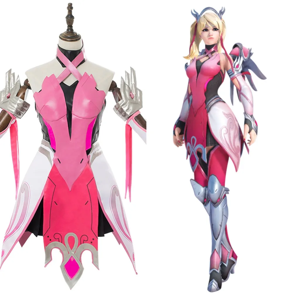 

OW Cosplay Costume Mercy Angela Ziegler Outfit Pink Mercy Skin Cosplay Costume Halloween Carnival Cosplay Costumes