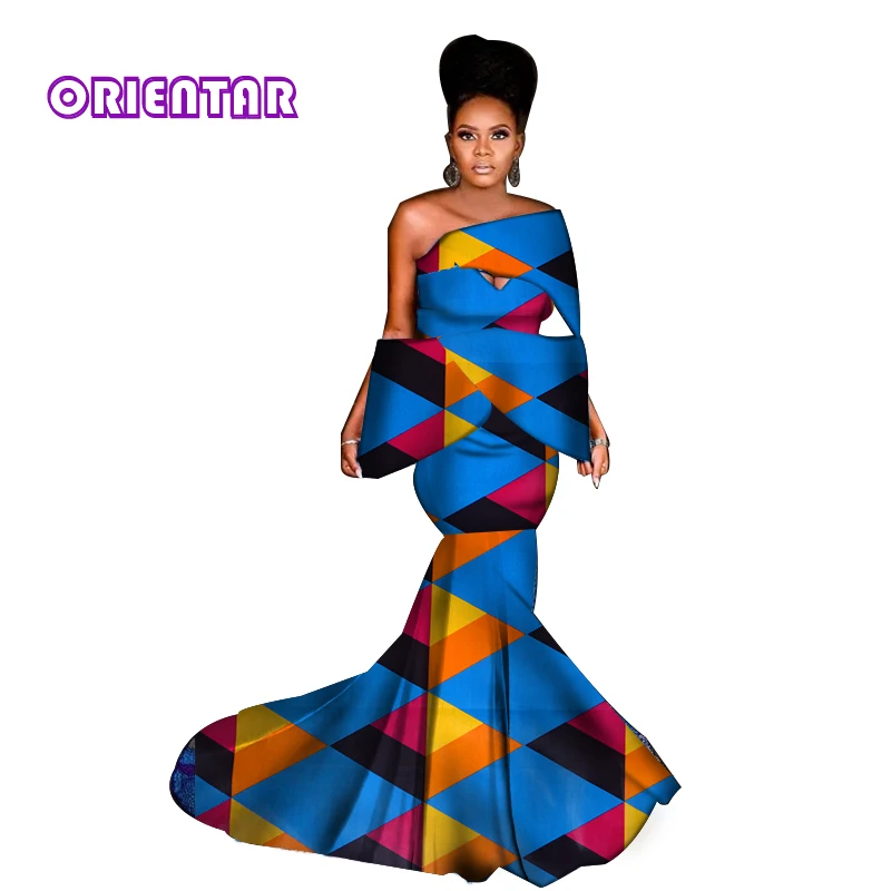 Женский комплект с длинной юбкой, африканская одежда, платья с принтом в африканском стиле, сексуальные топы с вырезом лодочкой и юбки, элегантные женские вечерние платья WY3779