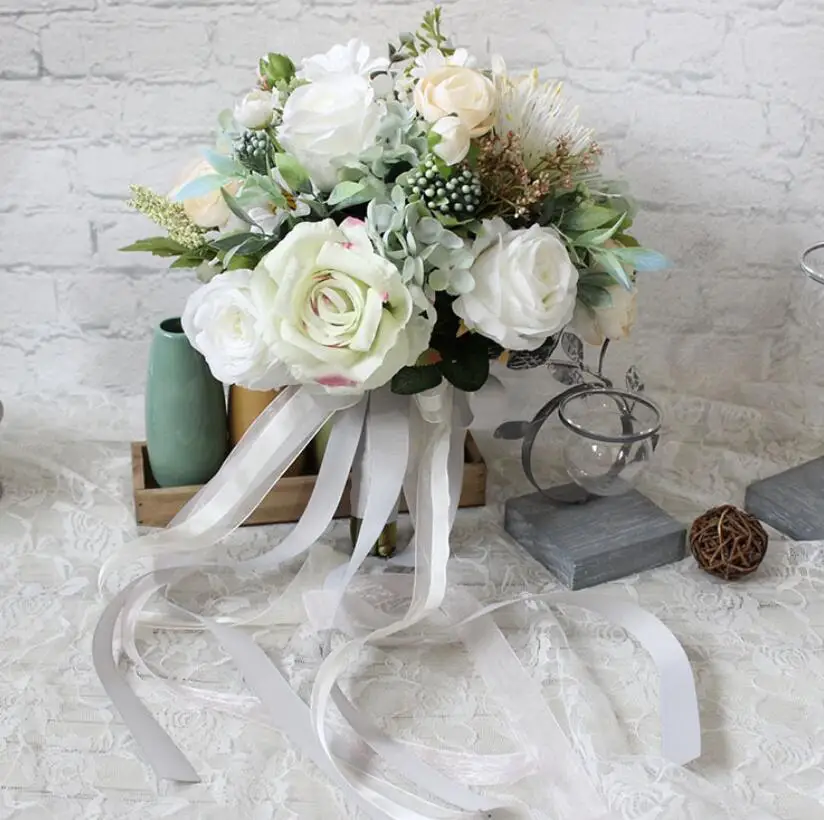 

AYiCuthia Ldyllic Forest Bride Bouquet Artificial Flowers Bouquet Yellow Green S114