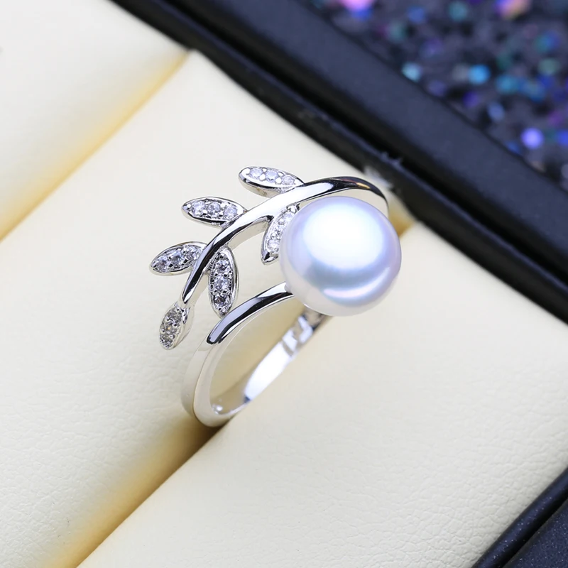 MITUO Trendy Natural Freshwater Pearl rings 925 Sterling Silver Leaf Party Rings For Women Stone Jewelry | Украшения и аксессуары