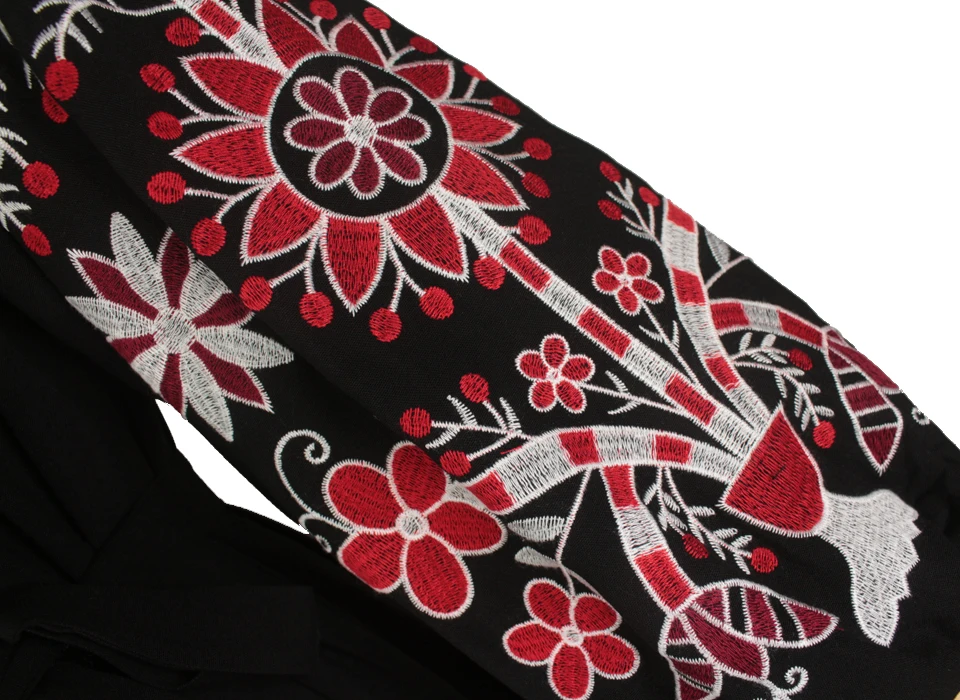 Женщины Boho платье в богемном стиле вышивка геометрический узор с цветами и