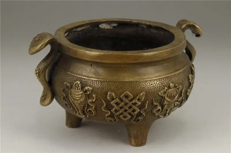 

CHINESE OLD BRASS HANDWORK CARVING DRAGON FLOWER INCENSE BURNER #76