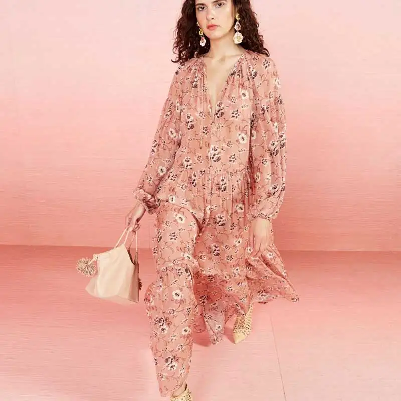 Богемный Вдохновленный цветочный принт розовые летние платья свободный крой