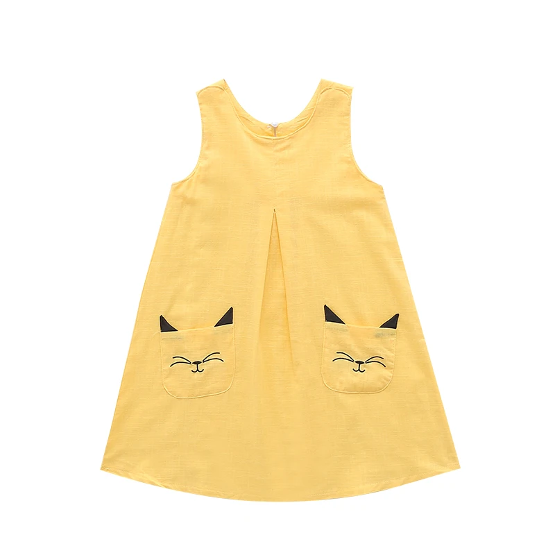 Для девочек Шиншилла платье-майка с вышитым котом Костюмы Лето 2019 новый