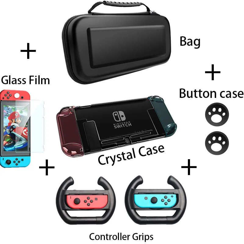 Для nintendo Switch чехол жесткий корпус со съемным украшением в виде кристаллов защитный чехол с прозрачной крышкой Для nintendo НС Переключатель консоли крышка - Цвет: 5 kit-Trans Black