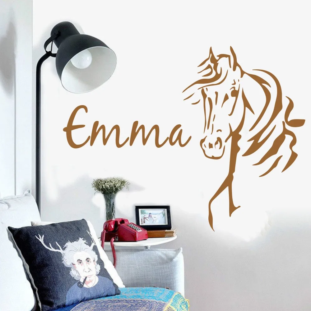 Наклейка на стену пользовательское имя в виде лошадиной головы Детские детская