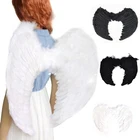 Нарядный костюм для вечеринки на Хэллоуин, 4 размера, белый, черный, с перьями, Фея Ангел с крыльями
