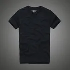 Футболка мужская с V-образным вырезом, 100% хлопок, короткий рукав, однотонная