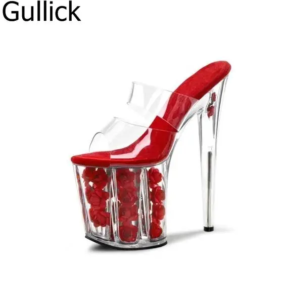 

Сандалии женские из ПВХ и кожи, прозрачные без застежек, на платформе, свадебные туфли с цветочным украшением, очень высокий каблук, лето