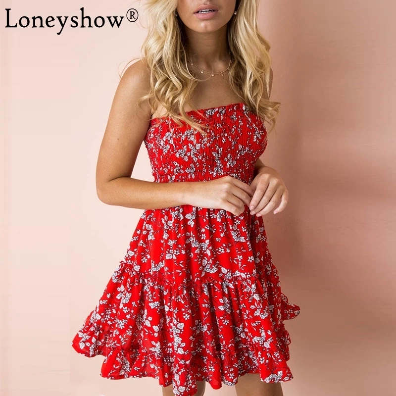 Loneyshow богемное женское мини Повседневное платье с цветочным принтом сексуальное
