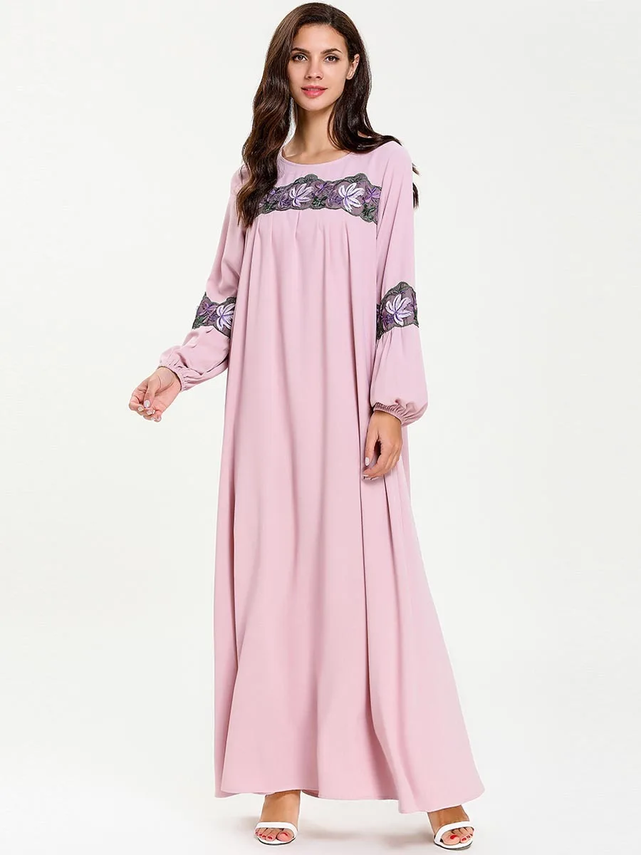 Женское длинное платье Рамадан мусульманское с вышивкой абайя Дубай зеленое