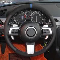 bannis black leather black suede car steering wheel cover for mazda mx 5 2009 2013 rx 8 2009 2013 cx 7 cx7 2007 2009