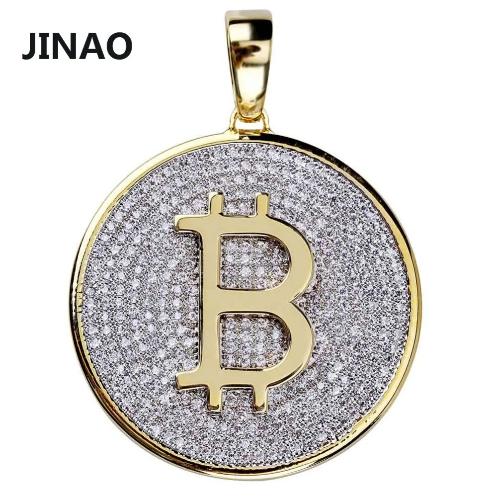 Новая модная круглая подвеска JINAO в стиле хип-хоп виде биткоина с микрозакрепкой