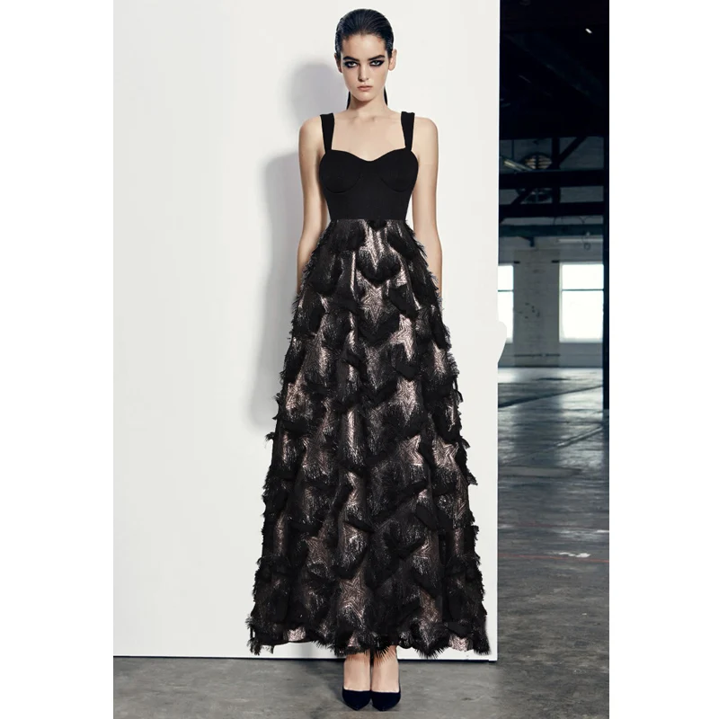 Женская мода звезда Пышная юбка с бахромой пикантное черное платье широкий