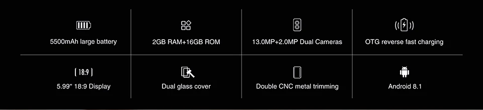 5,9" смартфон 18:9 5500 мАч батарея Android 8,1 телефон четырехъядерный 2 Гб ОЗУ 16 Гб ПЗУ 13,0 МП 2МП камера AllCall S5500