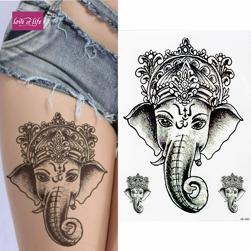 

REALISTIC TEMPORARY TATTOO - GANESHA ELEPHANT - WOMANS, GIRLS, KIDS FAKE TATTOO