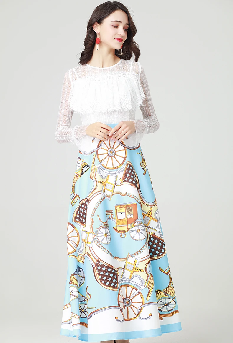 Новое поступление 2019 женское платье с круглым вырезом длинными расклешенными