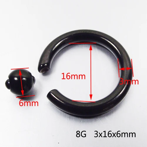 Кольцо-Петля из нержавеющей стали для пирсинга большого размера черное