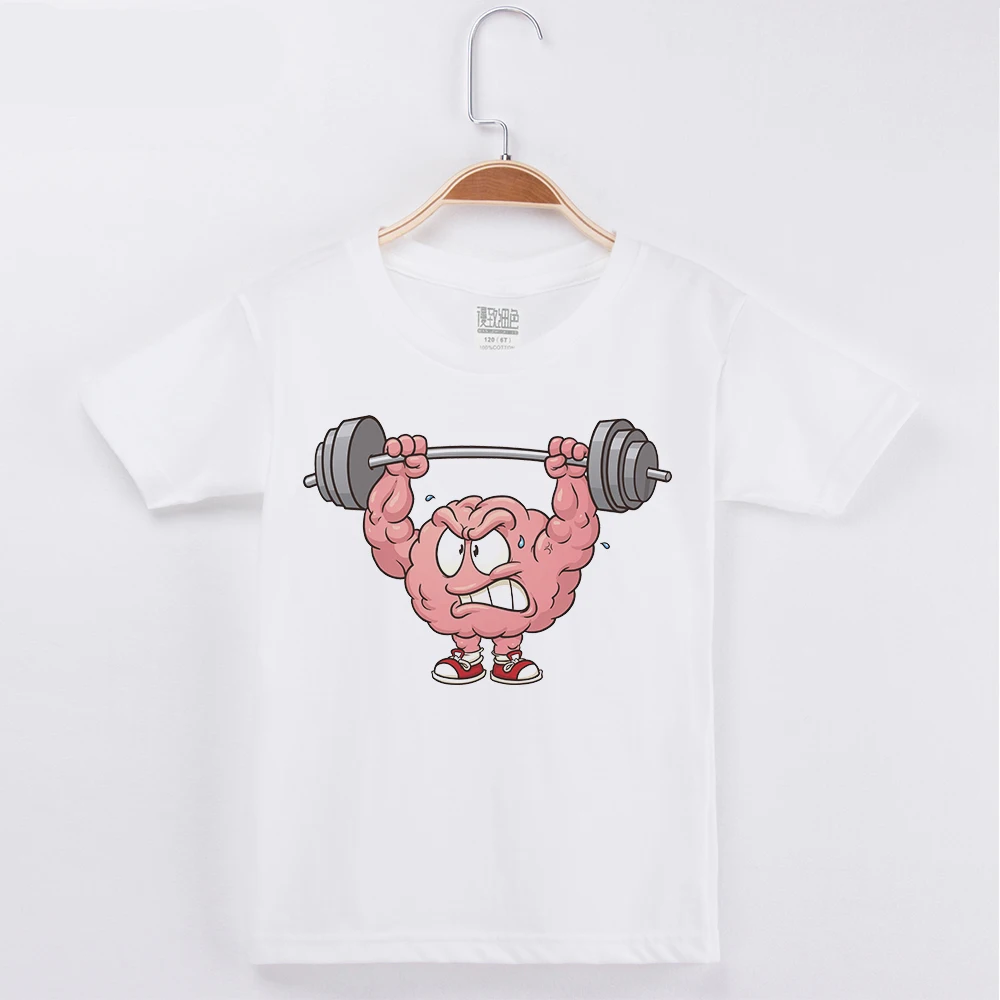 

New Arrival Funny Kids T Shirts Creative Cartoon Weightlifting Printed O-Neck Kids T-Shirt Cotton Boys Tshirt Children Clothing