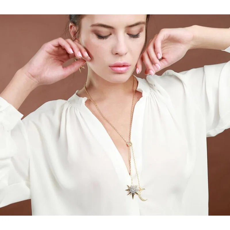 Кристалл ожерелье Звезда Луна подвеска дамы длинное Женская | Украшения и