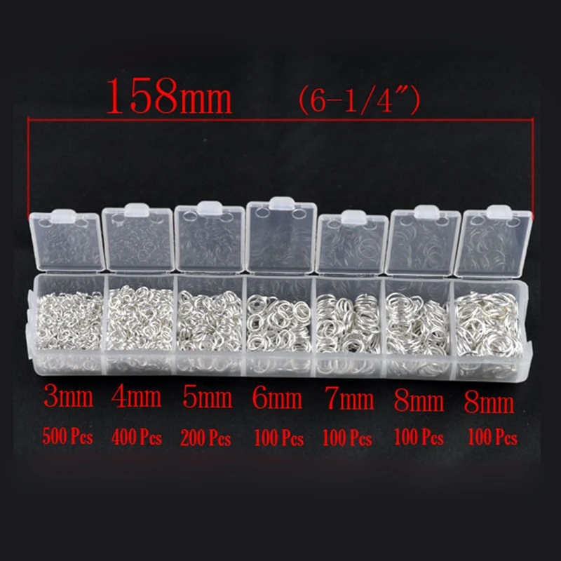 DoreenBeads 1500 шт Серебристый цвет открыт прыжки кольца 8 мм(3/")-3 мм(1/8") смешанные ювелирные изделия фурнитура Аксессуары для DIY ручной работы