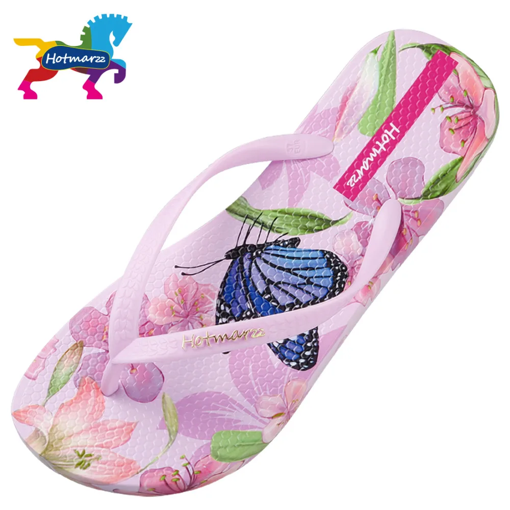 Hotmarzz женщины бабочка Цветочный мода 2017 Домашние тапочки Дамы Лето пляж Шлепки