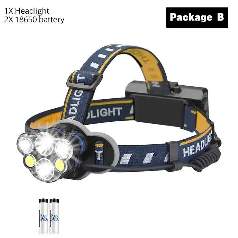 Package B Супер яркие 6 светодиодные фары велосипеда 8 режим освещения фонарик предупреждение задний фонарь водонепроницаемые фары, подходящие для катания на рыбалке кемпинга походы и другое наружное освещение - Цвет: Package B