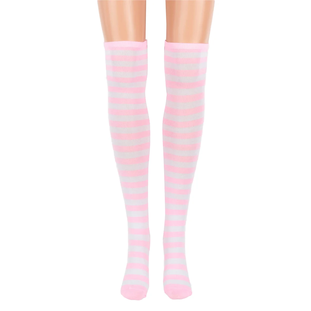pink Стиль, женские полосатые гетры с зеброй, Kawaii, простые полосатые зеленые чулки, высокие, свободный размер - Цвет: pink