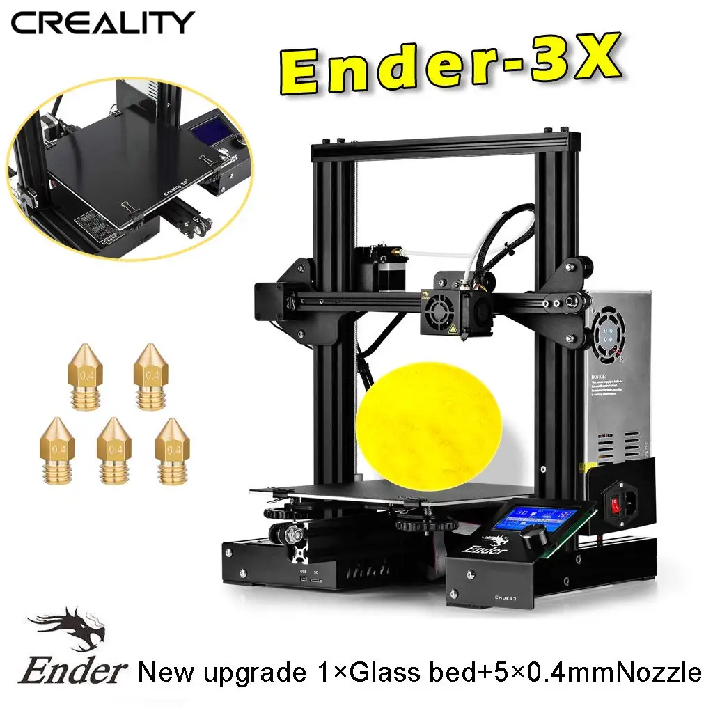 Creality 3D Ender-3X 3d принтер Ender-3 обновленная версия с закаленным стеклом+ 5 шт 0,4 мм сопло 3X DIY 3d Принтер Комплект