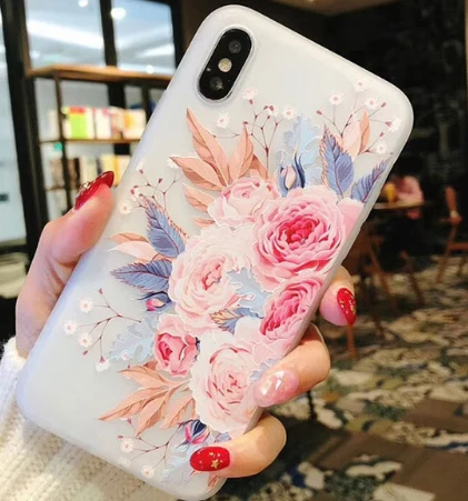 Силиконовый чехол для телефона с цветами для iPhone 7, 8 Plus, розовые чехлы с цветами и листьями для iPhone X, 8, 7, 6, 6 S Plus, 5, 5s, SE, мягкий чехол из ТПУ - Цвет: Бежевый