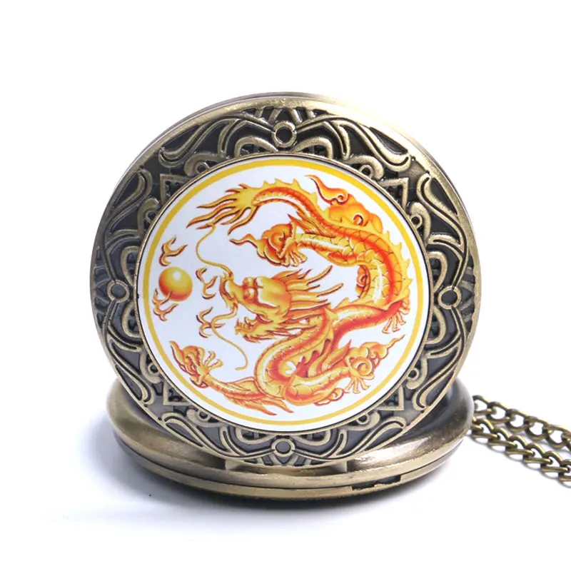 2017 модные карманные часы в китайском стиле с драконом подвеской бронзовое медное
