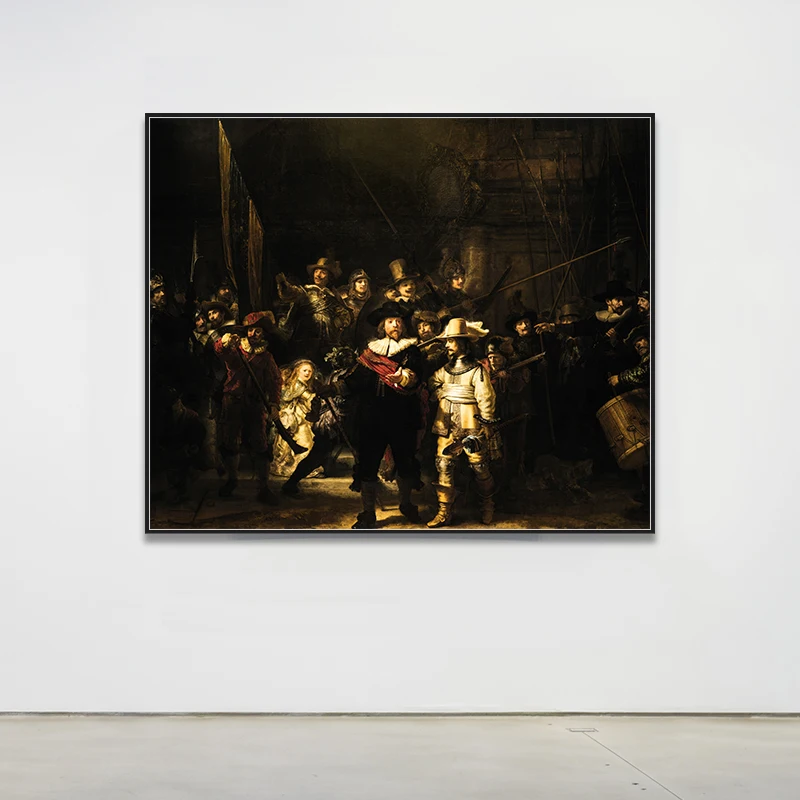 Рисунок на холсте с изображением ночных часов Rembrandt Harmenszoon van Rijn художественная