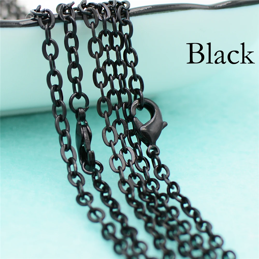 Black 50 шт.-18/24/30 дюймы, серебряная цепочка Цепочки и ожерелья, серебряный кабель цепи, серебро цепи Rolo, серебро, Цепочки и ожерелья цепи, серебро, Platd цепи - Окраска металла: Black
