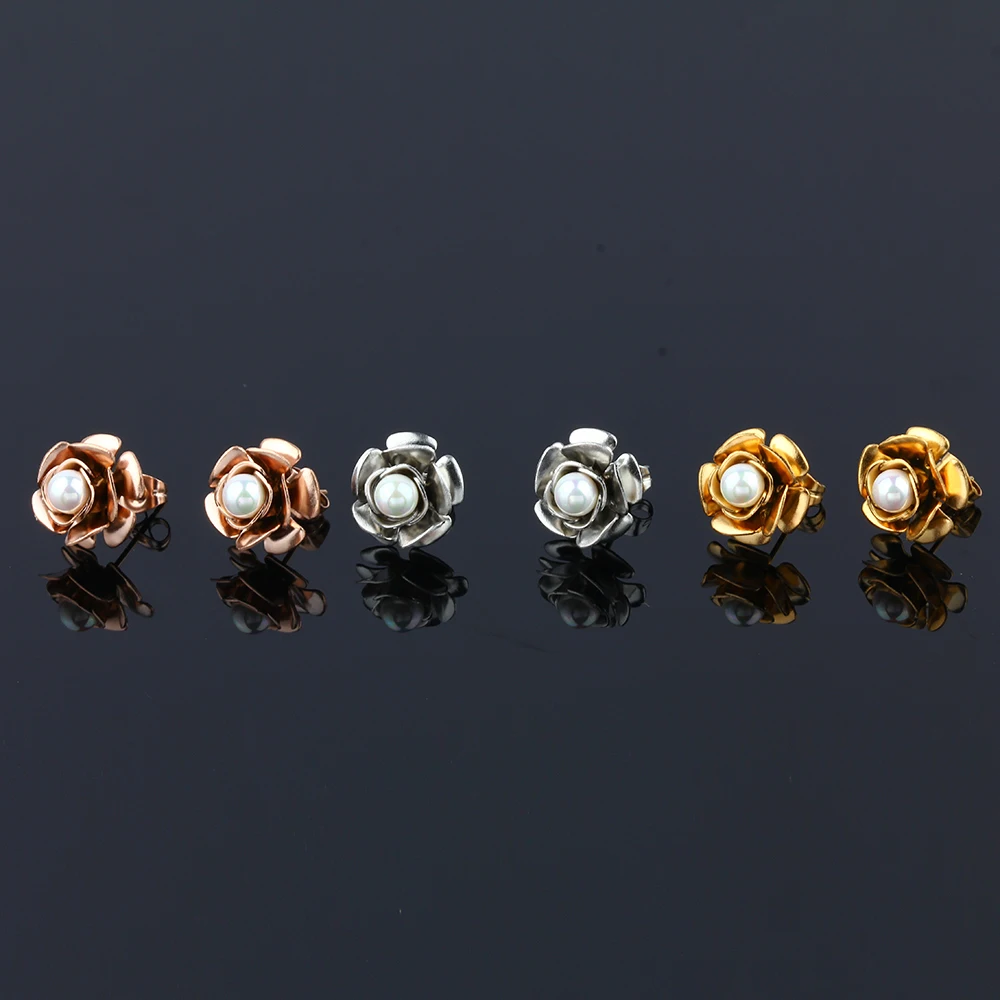 Женские жемчужные серьги OUFEI серьги-гвоздики из нержавеющей стали розового