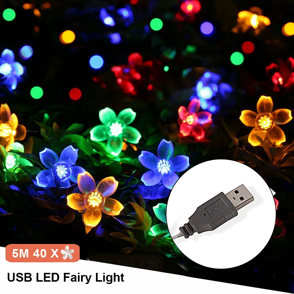 5 м 40 светодиодных сказочных огней USB наружная/Внутренняя уличная гирлянда Рождественская/Новогодняя Рождественская гирлянда светодиодные гирлянды для украшения дома