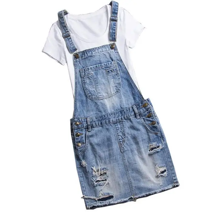 Новинка 2019 рваные женские джинсовые сарафаны в консервативном стиле