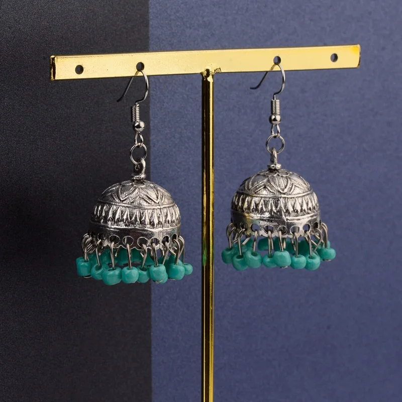 TopHanqi ретро этнические индийские Jhumka Jhumki серьги Femme античный золотистый гравированный Лотос Фонарь Висячие серьги для женщин ювелирные изделия - Окраска металла: HXE42-5