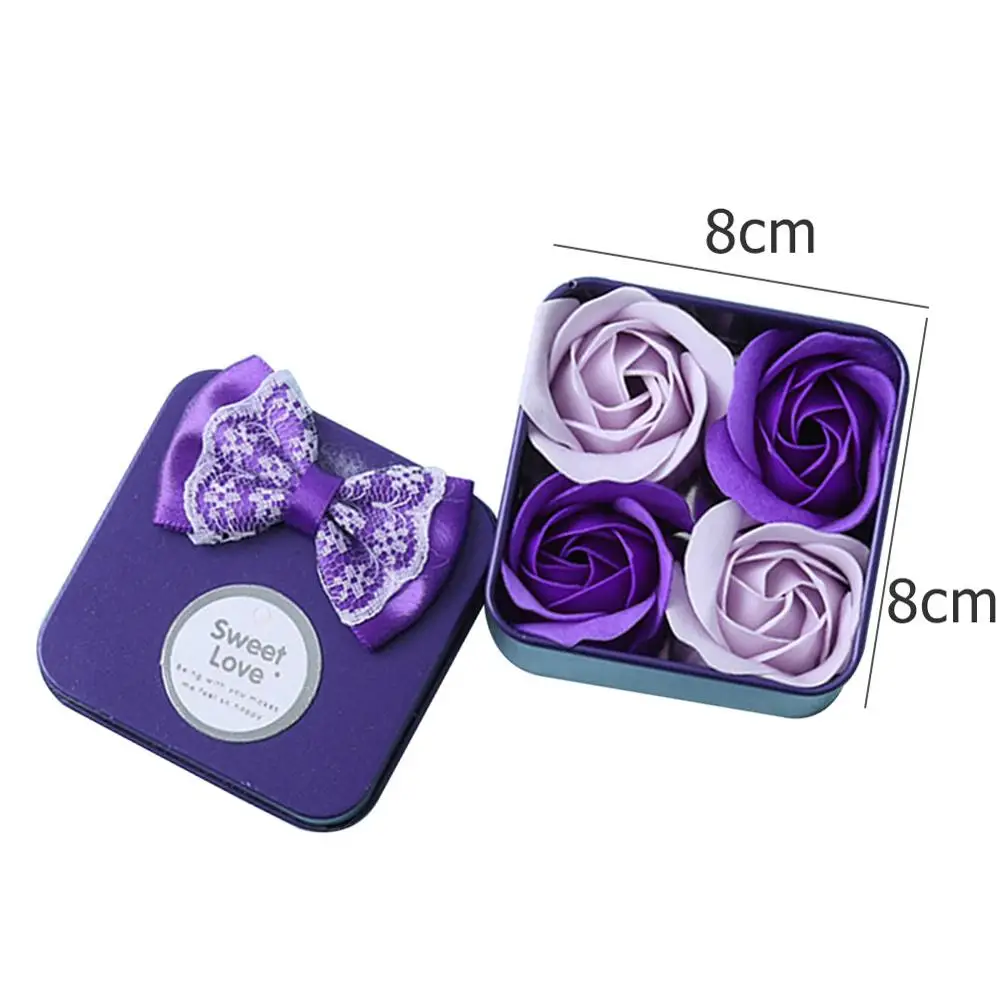 4 Pcs Iron Box Творческий мыло живой искусственный цветы ручной работы, ручная работа, 4/14/16 лет цветок с головками ко Дню Святого Валентина Свадебная вечеринка украшения с коробкой - Цвет: 4 Pcs Iron Box