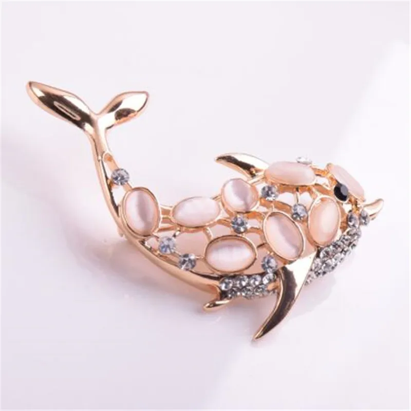 WKOUD Rhinestone Animal Brooches for Women Crystal Opal Dolphin Large Vintage Brooch Pins Men Suit wedding dress Accessories | Украшения и